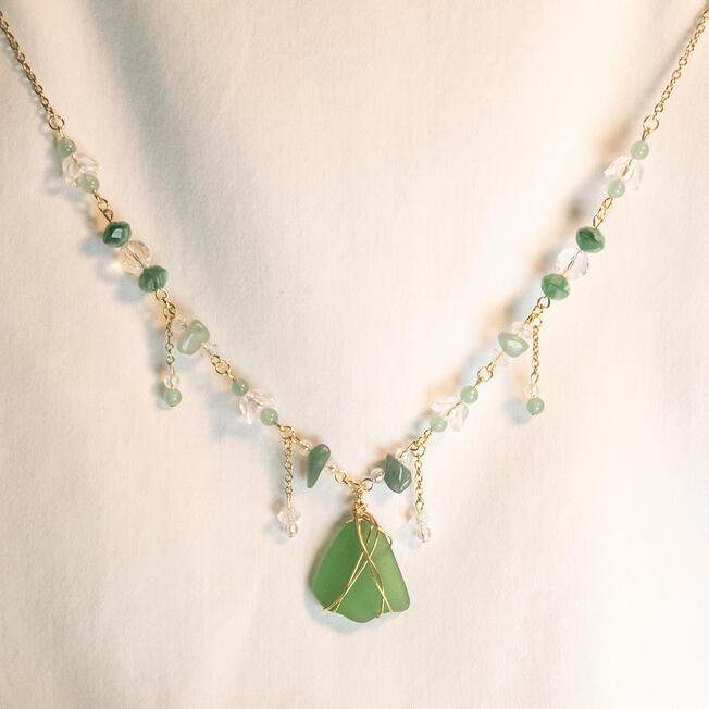 green sea glass and dangle necklace