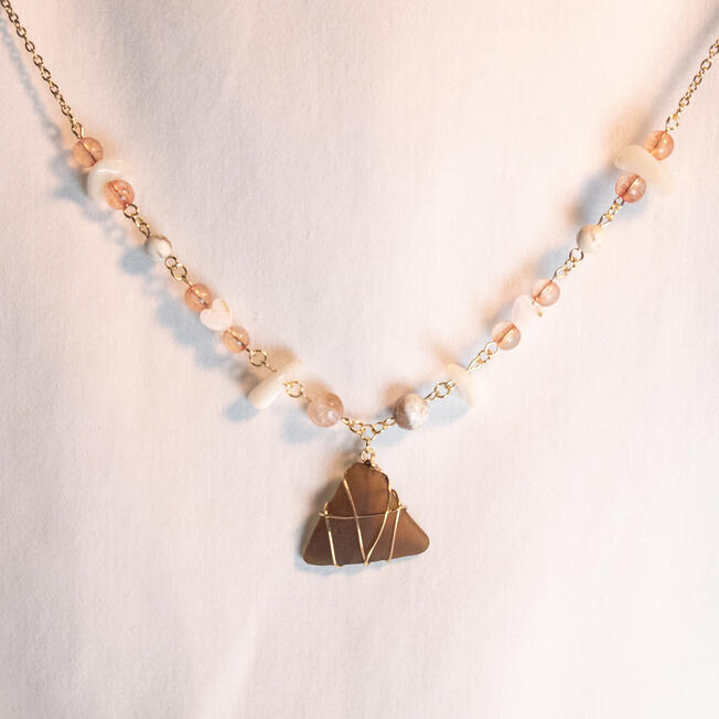 brown triangle sea glass necklace